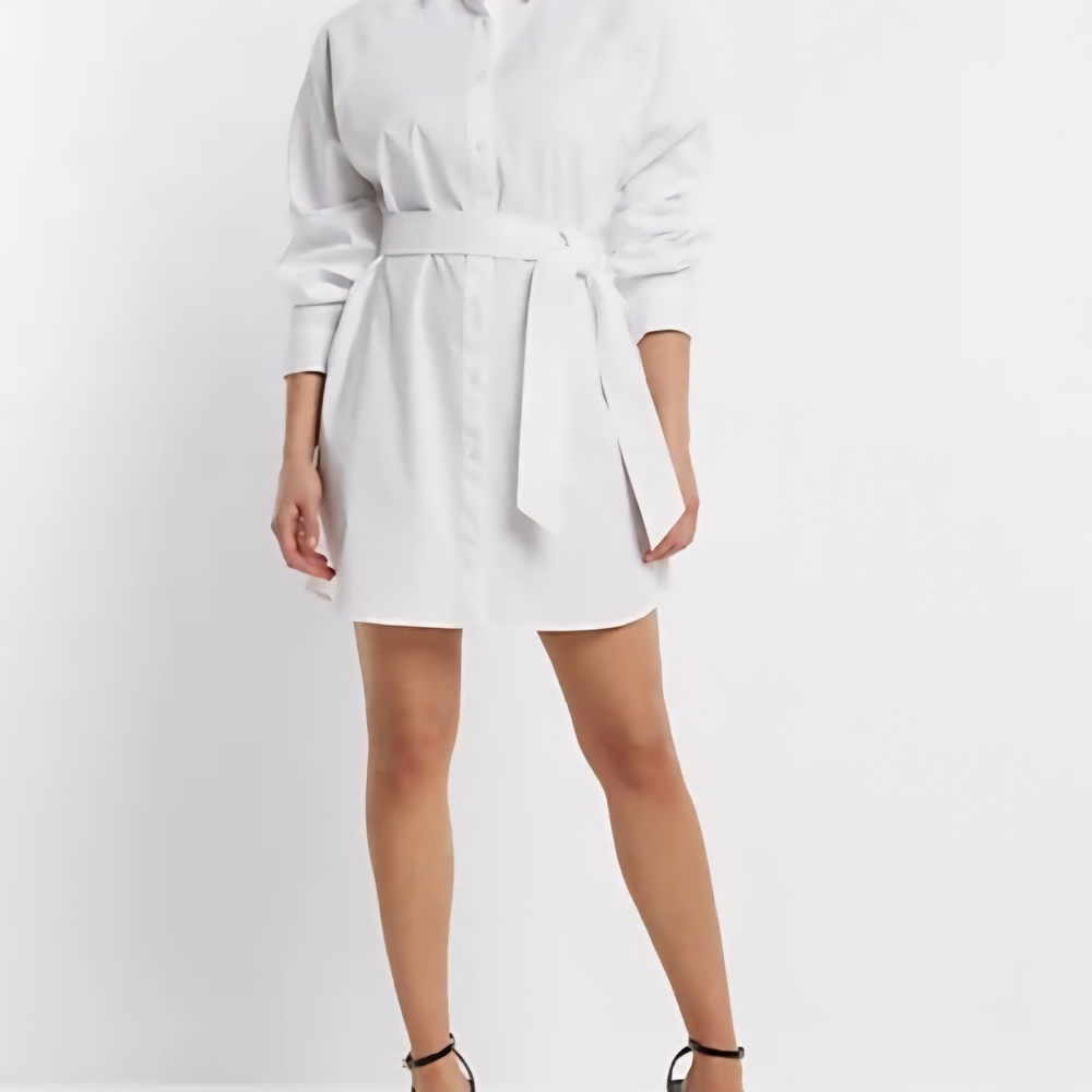 Express White Long Sleeve Shirt Dress